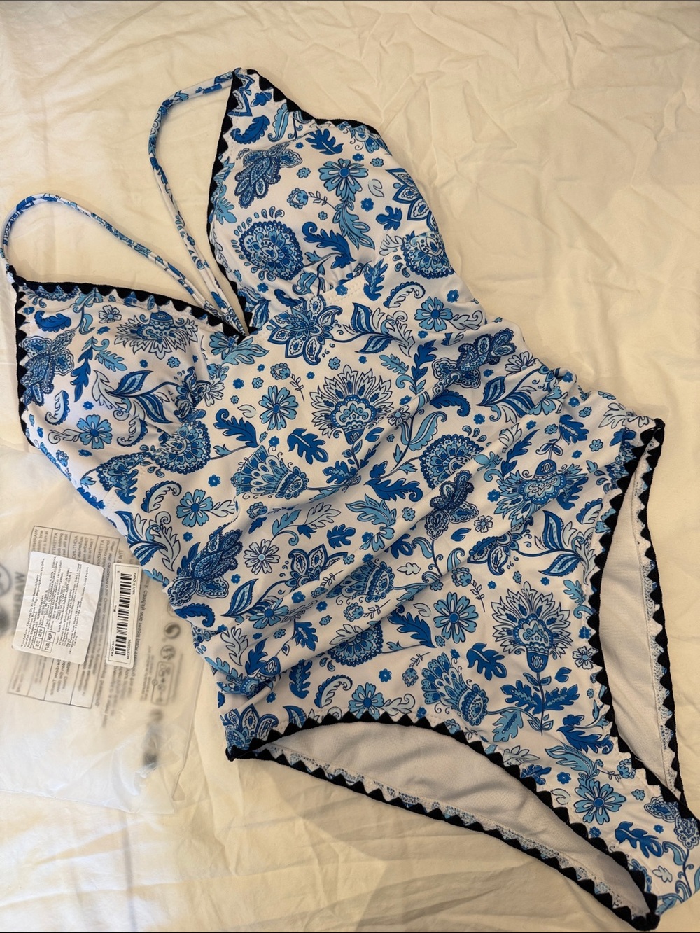 Blue Floral One-Piece Swimsuit for Women - Elegant Swim Size Small